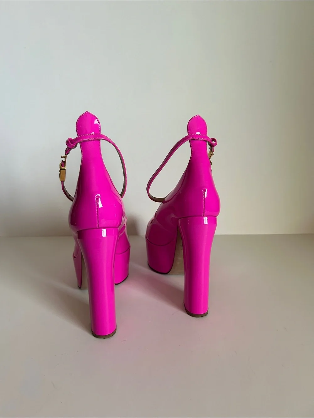 Valentino Hot Pink Patent Leather Platform Pumps with Ankle Strap